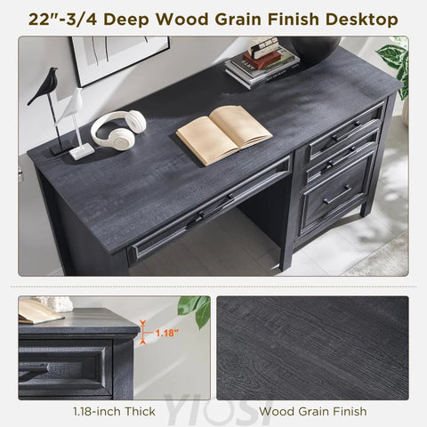 Modern Farmhouse Computer Desk with File Cabinet, Study Writing Table