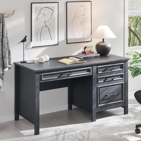 Modern Farmhouse Computer Desk with File Cabinet, Study Writing Table