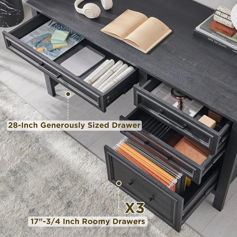 Modern Farmhouse Computer Desk with File Cabinet, Study Writing Table