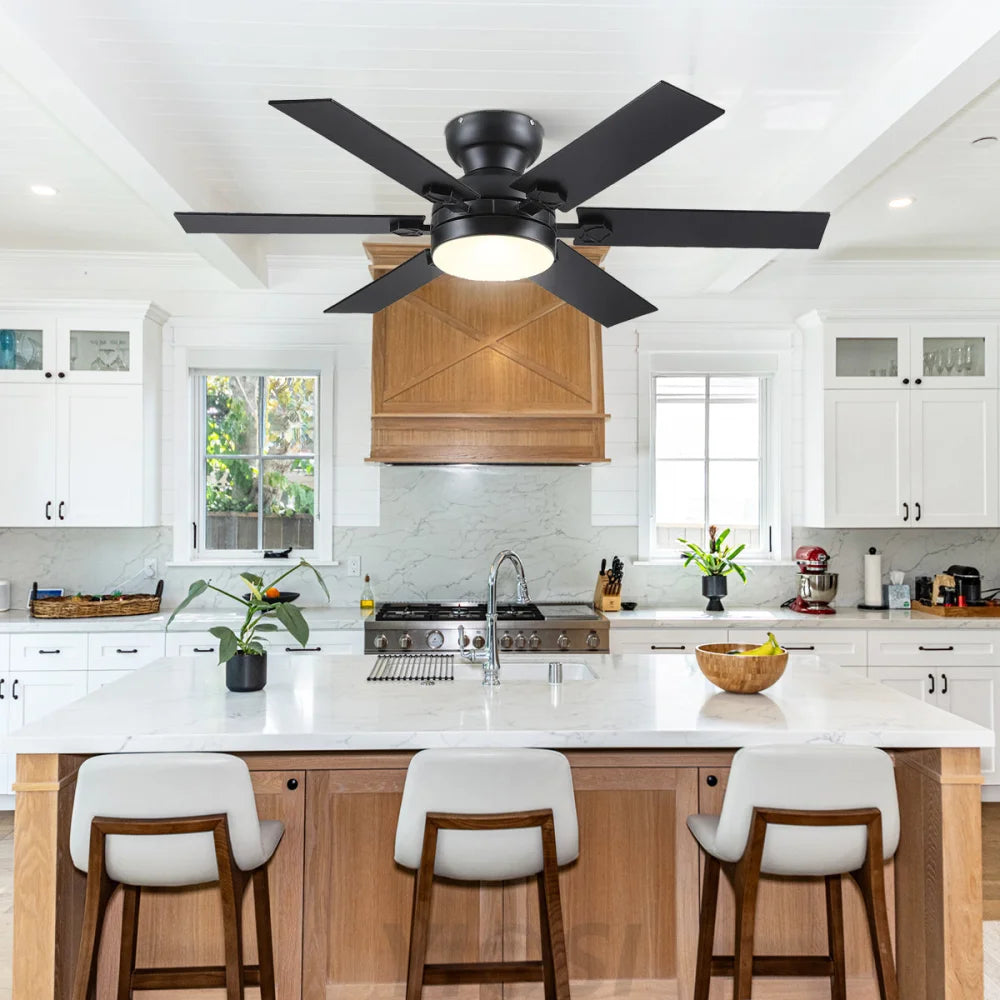 Modern Flush Mount Fans Light Ceiling Fans with Lights Black Low Profile Ceiling Fans 52“ Ceiling Lights