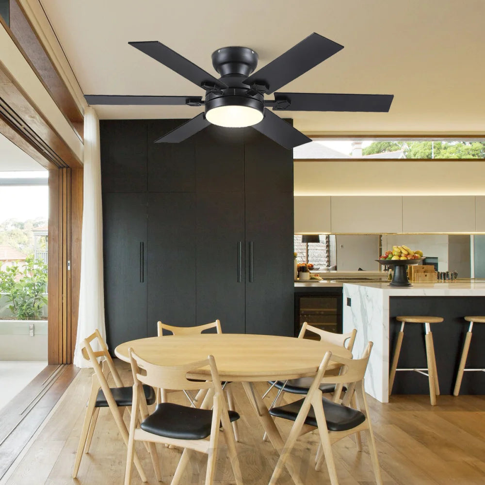 Modern Flush Mount Fans Light Ceiling Fans with Lights Black Low Profile Ceiling Fans 52“ Ceiling Lights