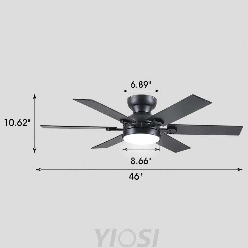Modern Flush Mount Fans Light Ceiling Fans with Lights Black Low Profile Ceiling Fans 52“ Black 46’’ Ceiling Lights