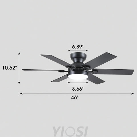 Modern Flush Mount Fans Light Ceiling Fans with Lights Black Low Profile Ceiling Fans 52“ Black 46’’ Ceiling Lights