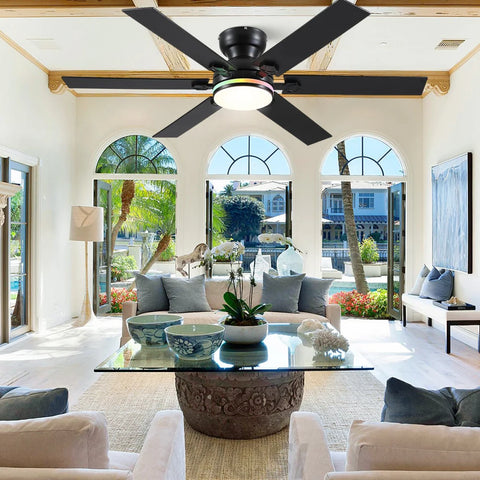 Modern Flush Mount Fans Light Ceiling Fans with Lights Black Low Profile Ceiling Fans 52“ Ceiling Lights