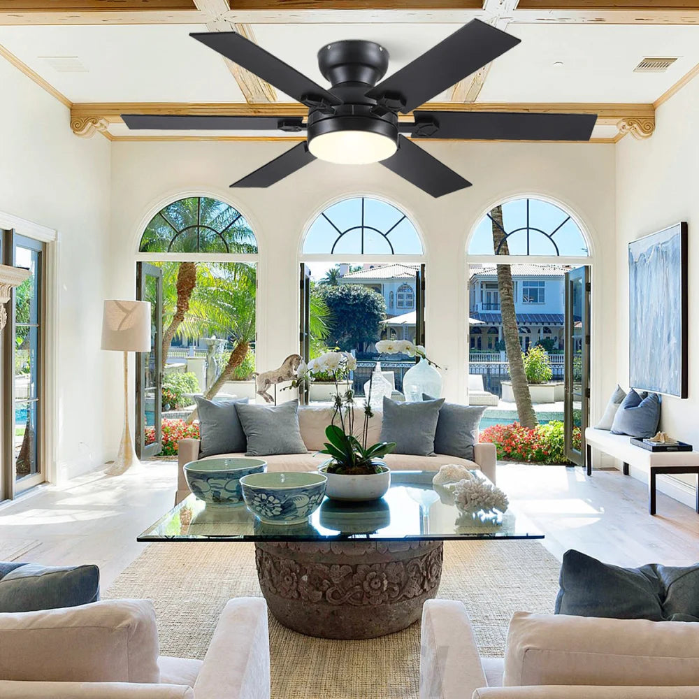 Modern Flush Mount Fans Light Ceiling Fans with Lights Black Low Profile Ceiling Fans 52“ Ceiling Lights