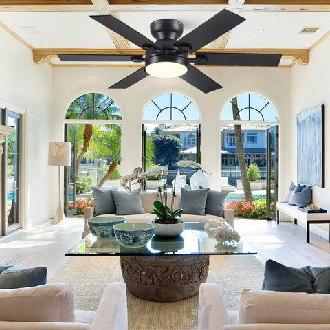 Modern Flush Mount Fans Light Ceiling Fans with Lights Black Low Profile Ceiling Fans 52“ Ceiling Lights