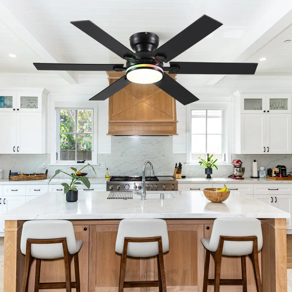 Modern Flush Mount Fans Light Ceiling Fans with Lights Black Low Profile Ceiling Fans 52“ Ceiling Lights
