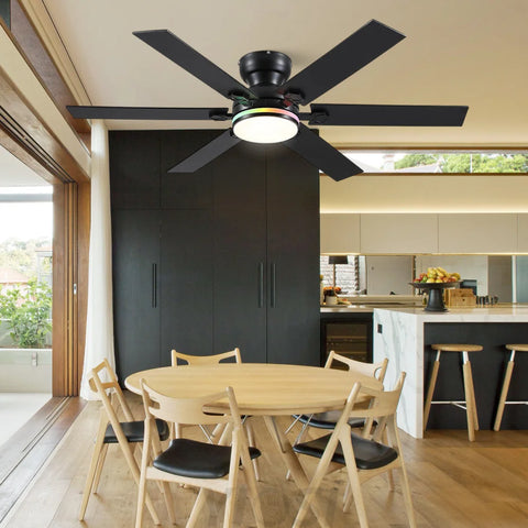 Modern Flush Mount Fans Light Ceiling Fans with Lights Black Low Profile Ceiling Fans 52“ Ceiling Lights