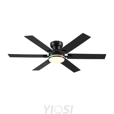 Modern Flush Mount Fans Light Ceiling Fans with Lights Black Low Profile Ceiling Fans 52“ Ceiling Lights