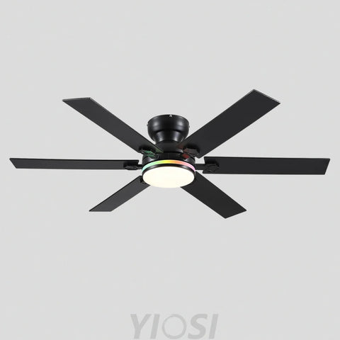 Modern Flush Mount Fans Light Ceiling Fans with Lights Black Low Profile Ceiling Fans 52“ Ceiling Lights