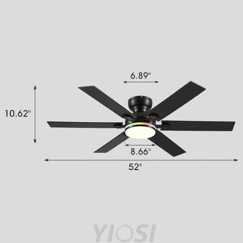 Modern Flush Mount Fans Light Ceiling Fans with Lights Black Low Profile Ceiling Fans 52“ RGB Black 52’’ Ceiling Lights