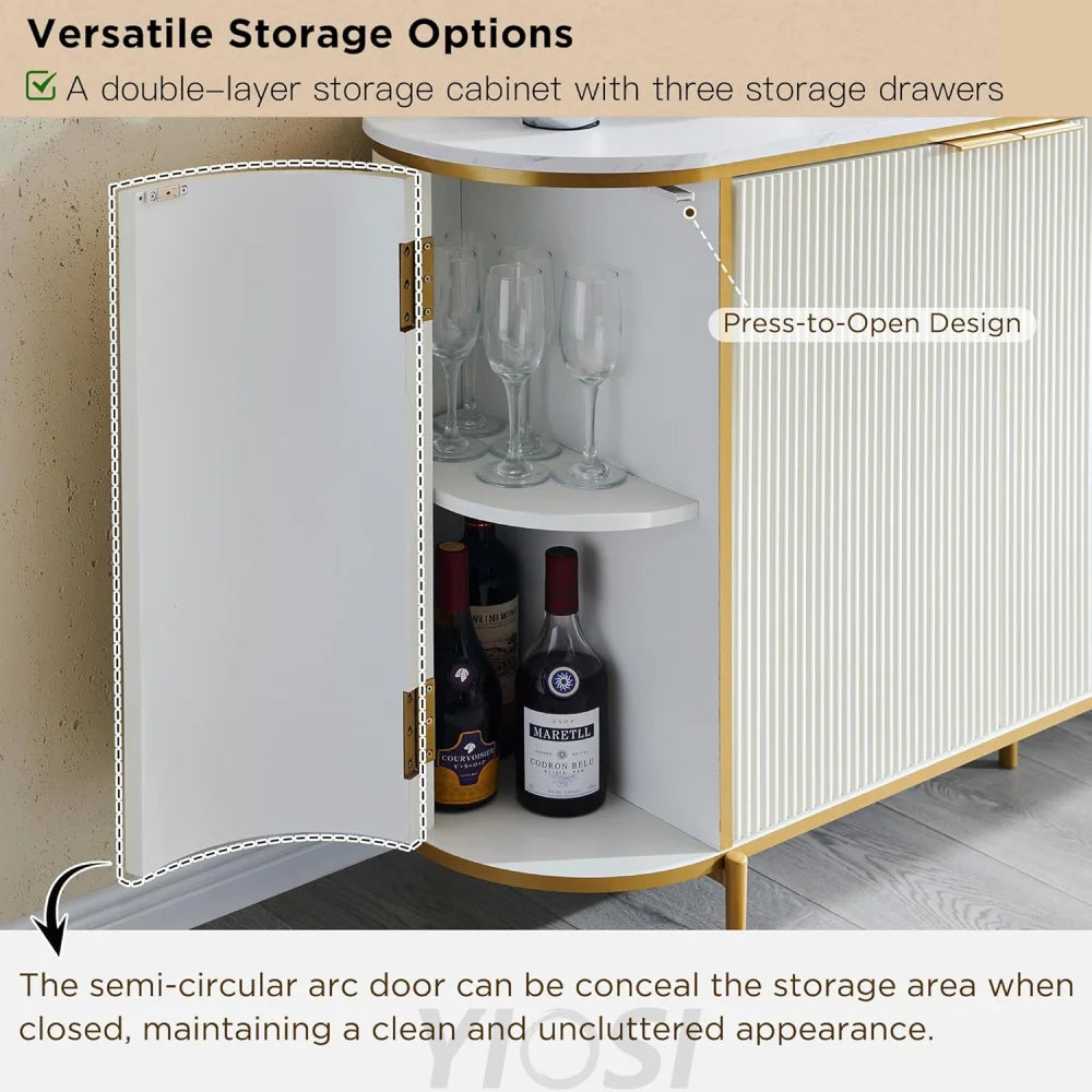 Modern Fluted Sideboard Buffet Cabinet | Coffee Bar | Wine Storage