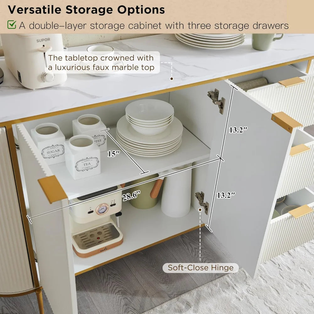 Modern Fluted Sideboard Buffet Cabinet | Coffee Bar | Wine Storage