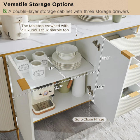 Modern Fluted Sideboard Buffet Cabinet | Coffee Bar | Wine Storage
