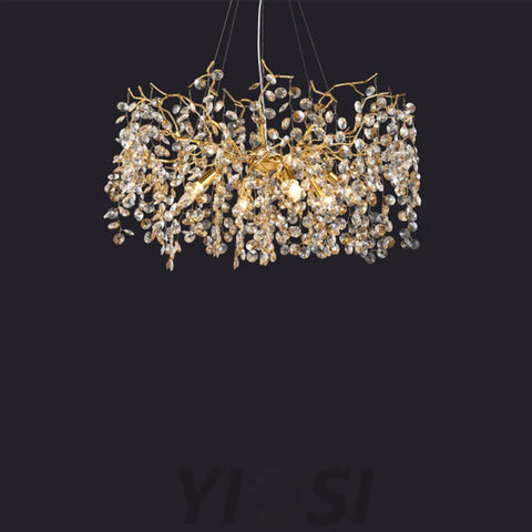 Modern Gold Crystal Chandeliers 31.5’’ D Branch Chandelier