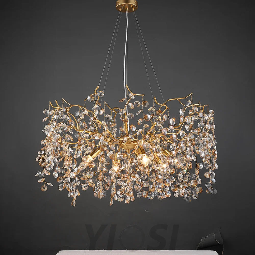 Modern Gold Crystal Chandeliers 31.5’’ D Branch Chandelier