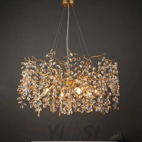 Modern Gold Crystal Chandeliers 31.5’’ D Branch Chandelier