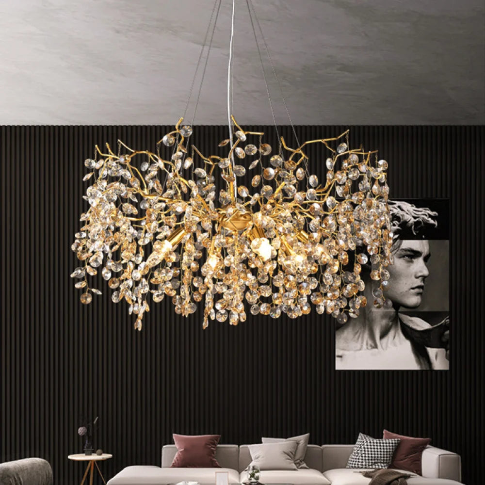 Modern Gold Crystal Chandeliers 31.5’’ D Branch Chandelier