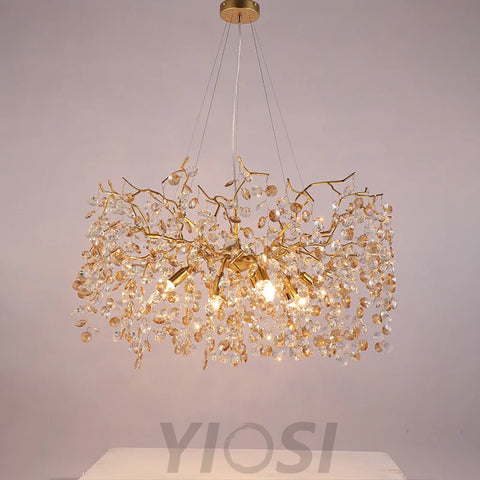 Modern Gold Crystal Chandeliers 31.5’’ D Branch Chandelier