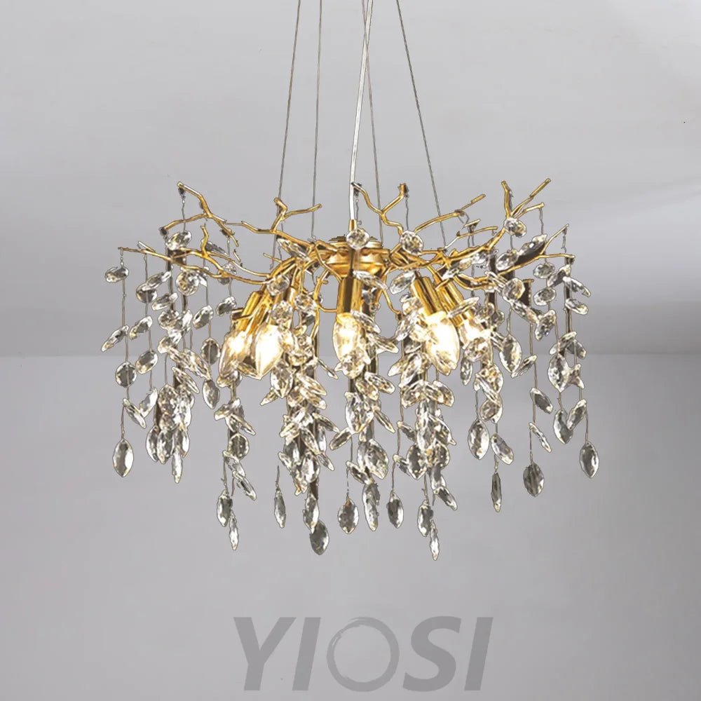 Modern Gold Tree Branch Crystal Chandelier