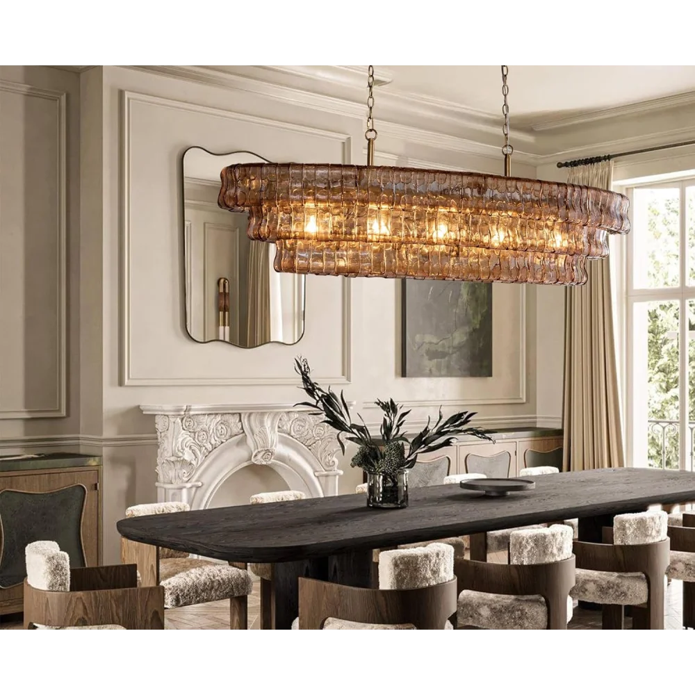 Modern golden amber glass chandelier
