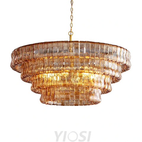 Modern golden amber glass chandelier 36in
