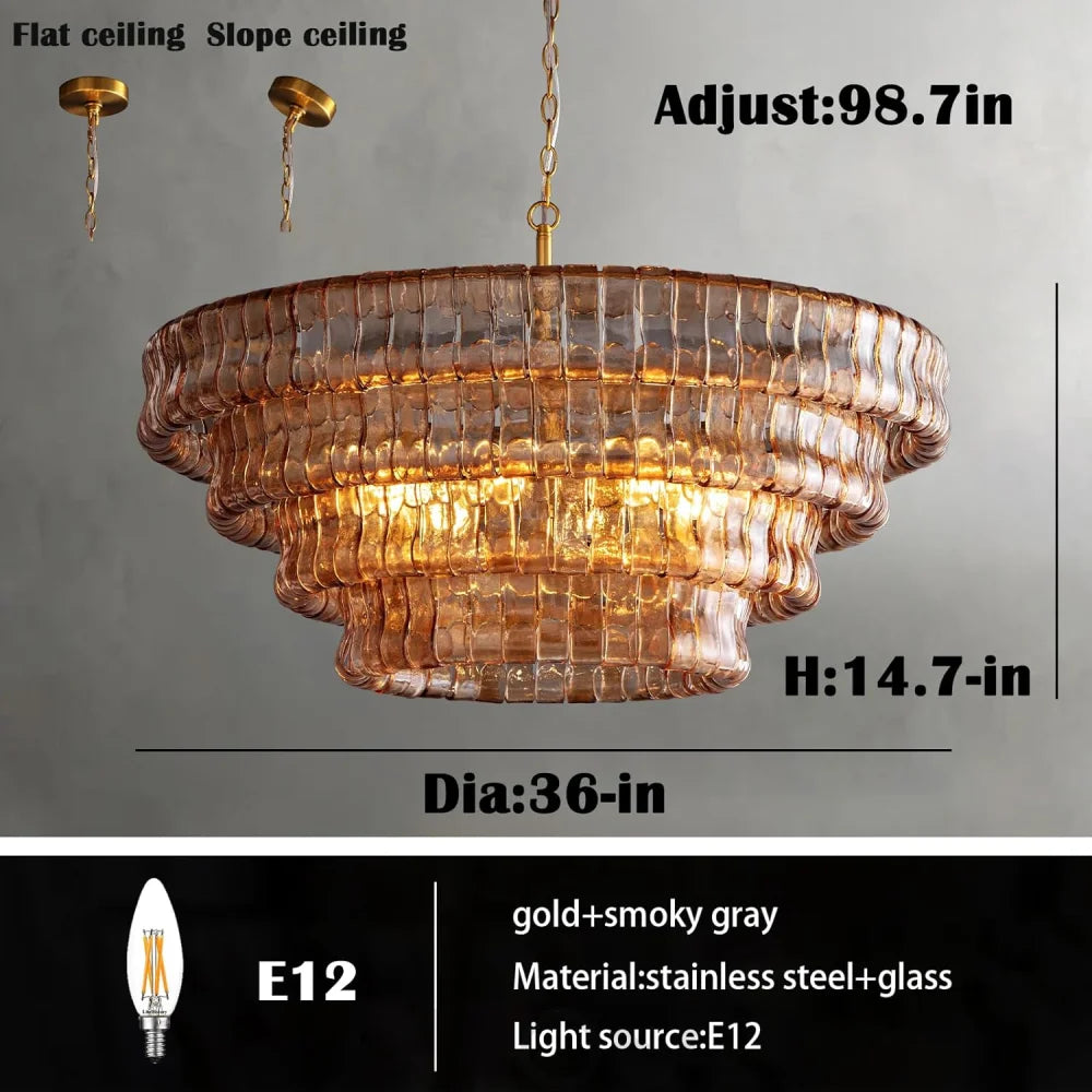 Modern golden amber glass chandelier