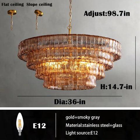 Modern golden amber glass chandelier