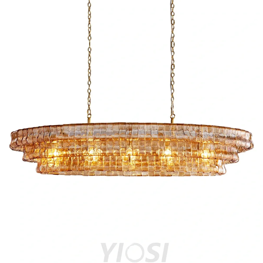 Modern golden amber glass chandelier 54in
