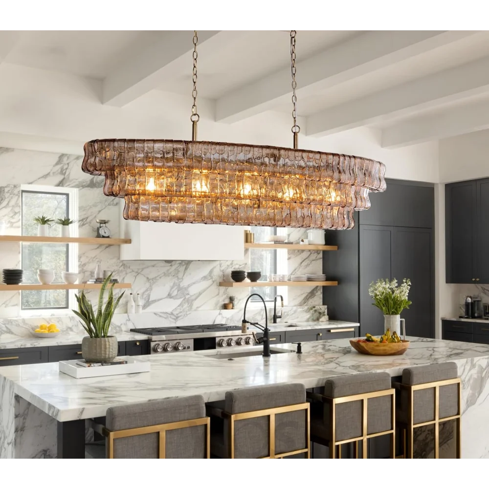 Modern golden amber glass chandelier