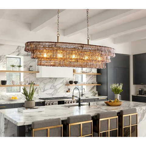Modern golden amber glass chandelier