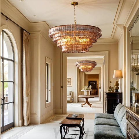 Modern golden amber glass chandelier