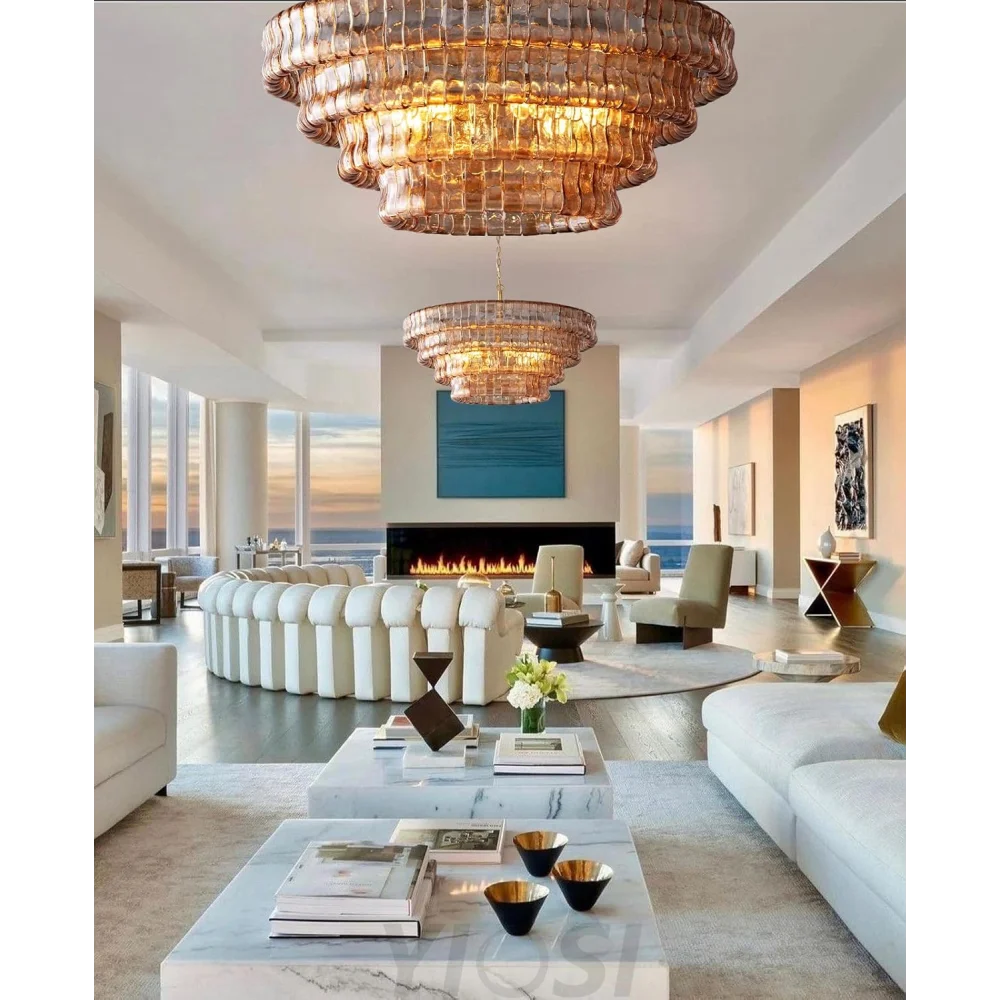 Modern golden amber glass chandelier