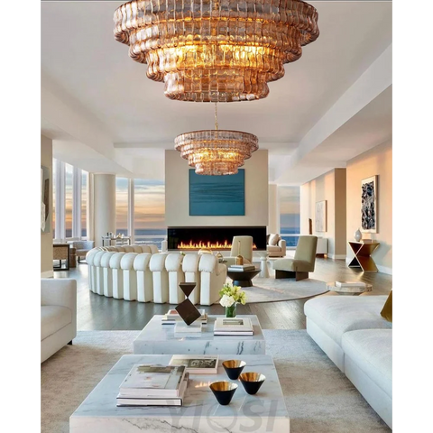 Modern golden amber glass chandelier