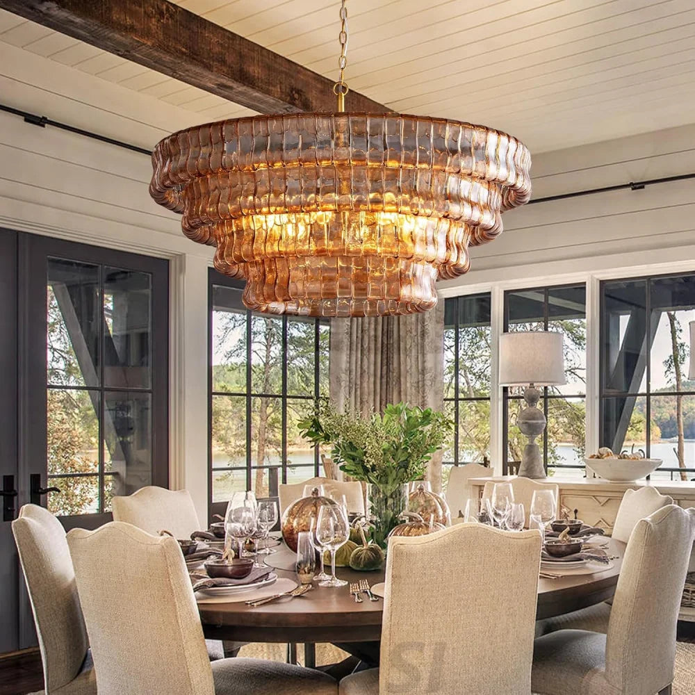 Modern golden amber glass chandelier