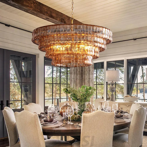 Modern golden amber glass chandelier