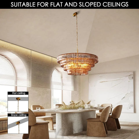 Modern golden amber glass chandelier