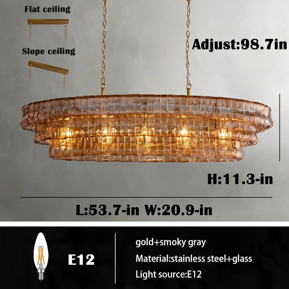 Modern golden amber glass chandelier