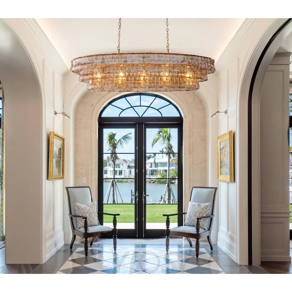 Modern golden amber glass chandelier