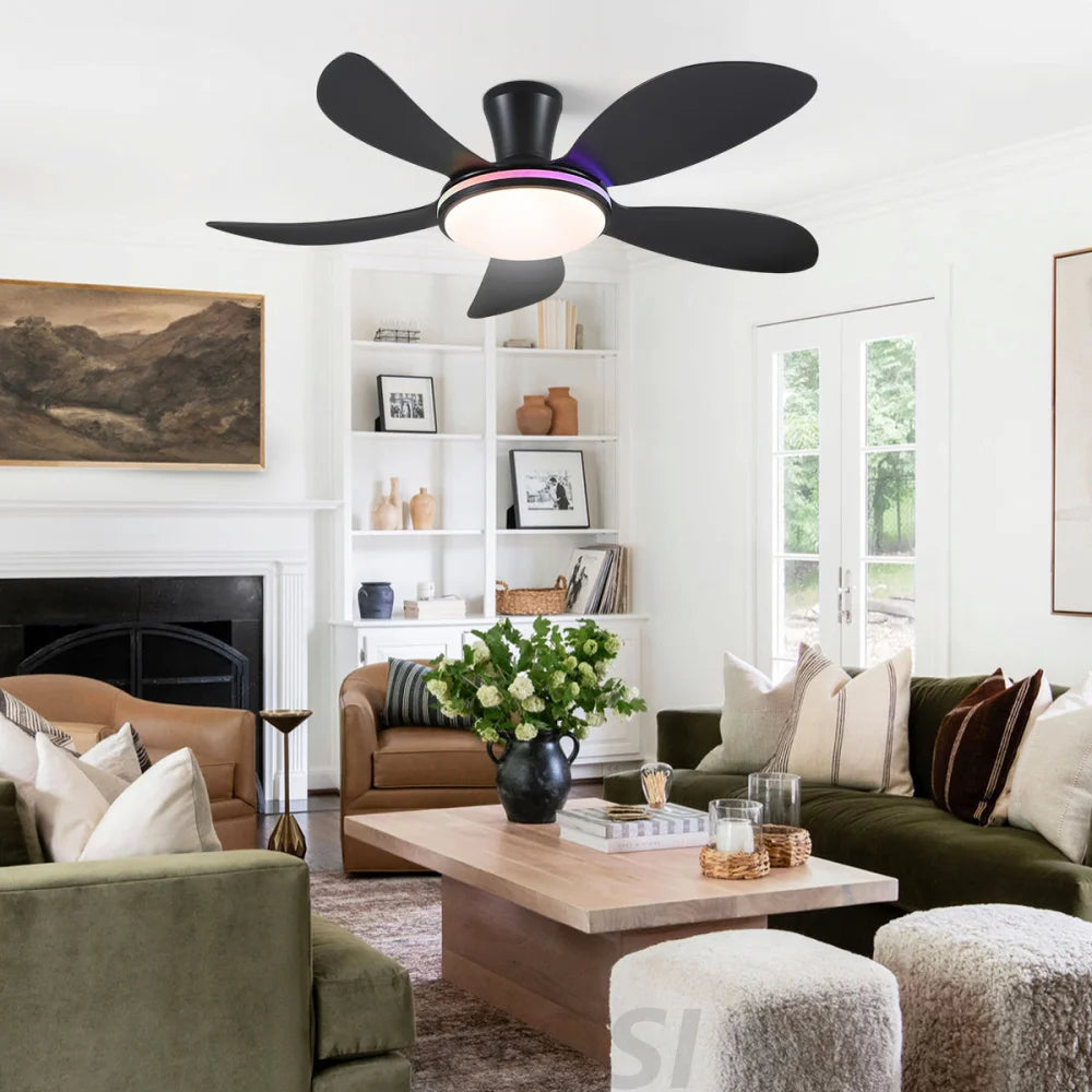 Modern LED Ceiling Fans Low Profile Ceiling Fans with Lights 6 Speeds 48’’ Ceiling Lights