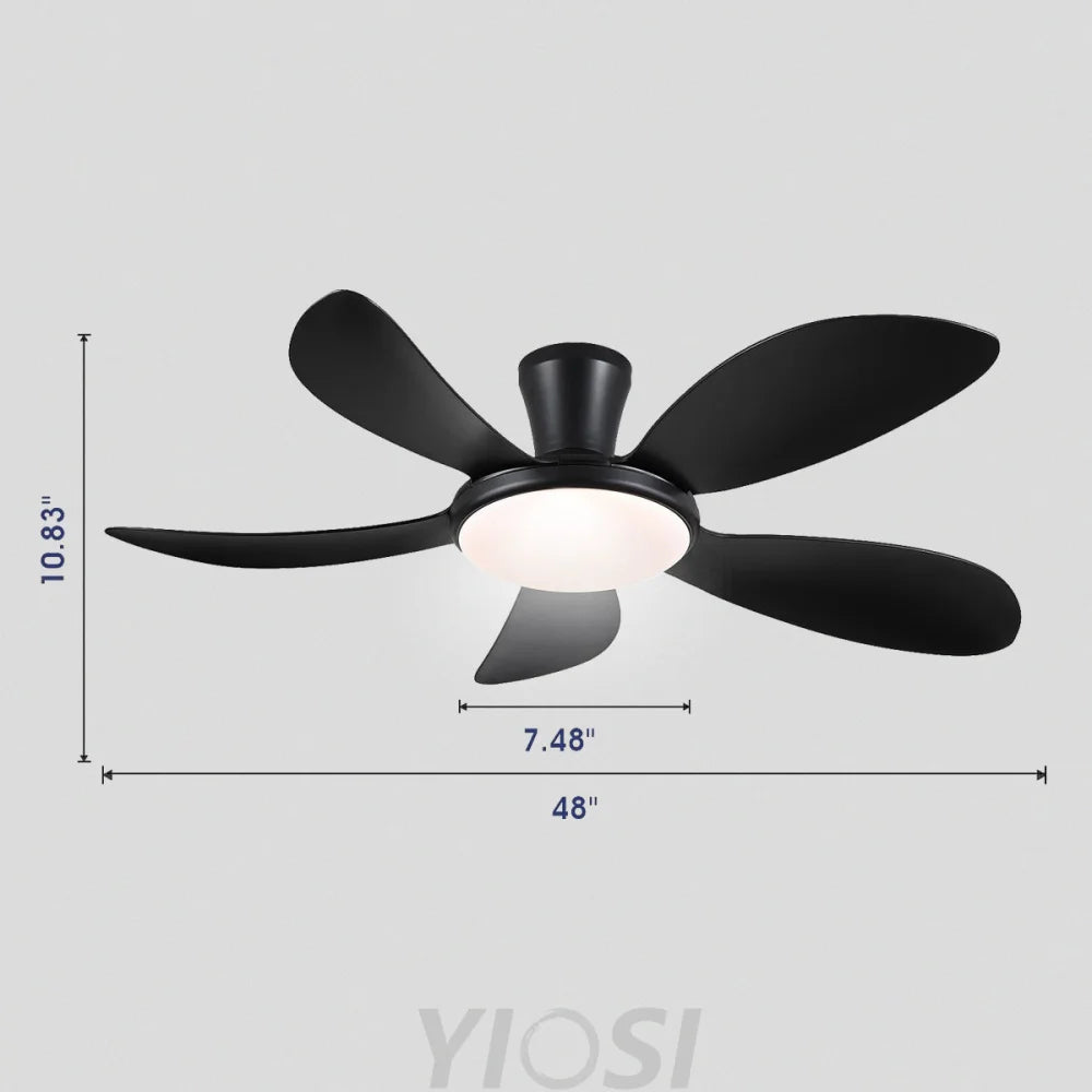 Modern LED Ceiling Fans Low Profile Ceiling Fans with Lights 6 Speeds 48’’ Black Ceiling Lights