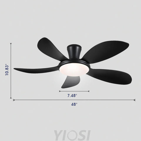 Modern LED Ceiling Fans Low Profile Ceiling Fans with Lights 6 Speeds 48’’ Black Ceiling Lights
