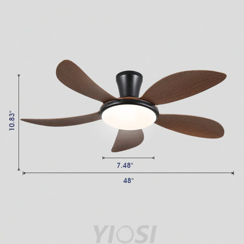 Modern LED Ceiling Fans Low Profile Ceiling Fans with Lights 6 Speeds 48’’ Brown Ceiling Lights