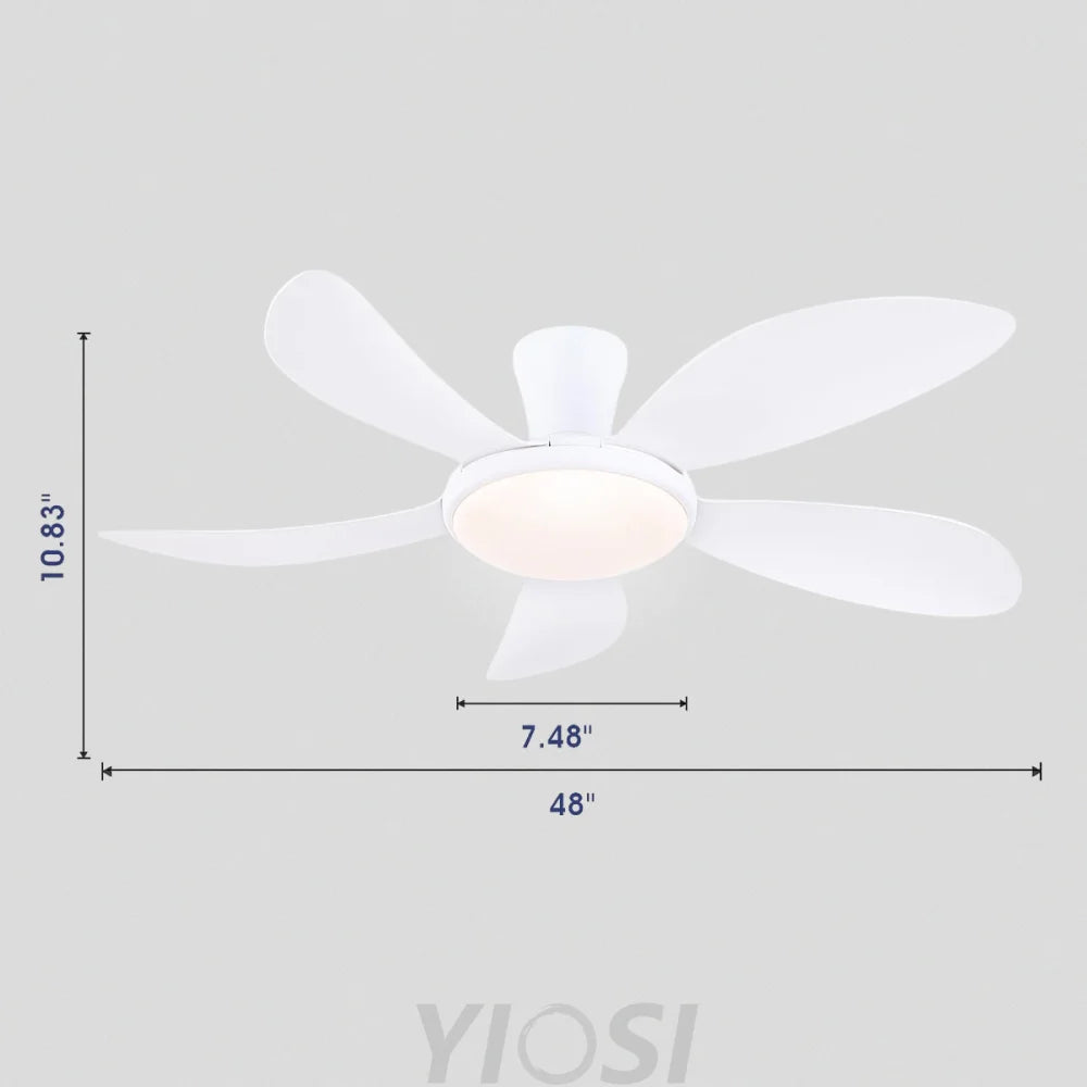 Modern LED Ceiling Fans Low Profile Ceiling Fans with Lights 6 Speeds 48’’ White Ceiling Lights