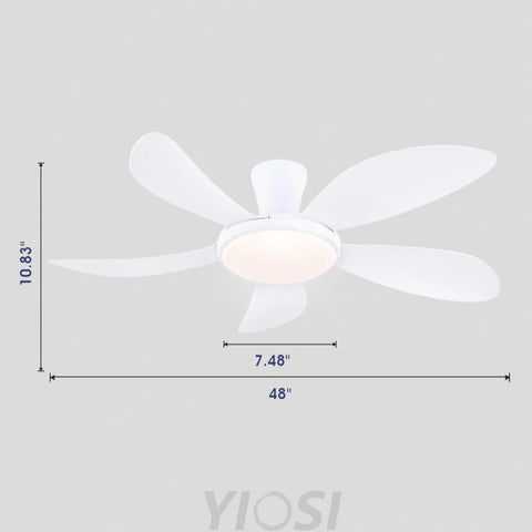 Modern LED Ceiling Fans Low Profile Ceiling Fans with Lights 6 Speeds 48’’ White Ceiling Lights