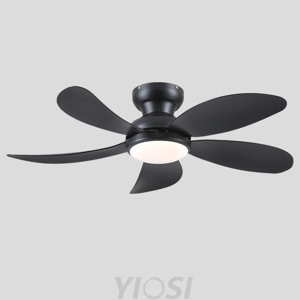 Modern Low-Profile 5-Blade Plastic Ceiling Fan with Dimmable LED and Remote Black Ceiling Lights