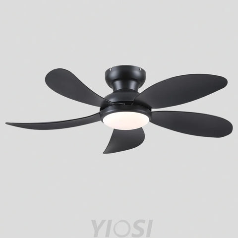 Modern Low-Profile 5-Blade Plastic Ceiling Fan with Dimmable LED and Remote Black Ceiling Lights