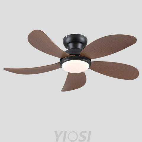 Modern Low-Profile 5-Blade Plastic Ceiling Fan with Dimmable LED and Remote Brown Ceiling Lights