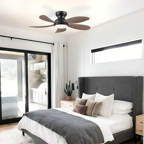Modern Low-Profile 5-Blade Plastic Ceiling Fan with Dimmable LED and Remote Ceiling Lights