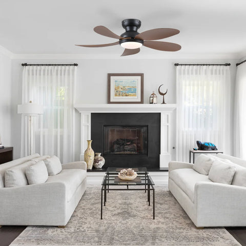 Modern Low-Profile 5-Blade Plastic Ceiling Fan with Dimmable LED and Remote Ceiling Lights